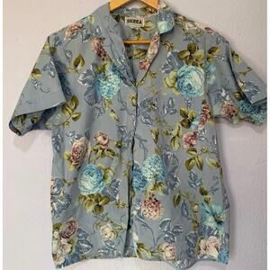 Vintage Sierra Floral Button Up Mens Shirt Hawaiian Pastel Size 38 Soft Grunge